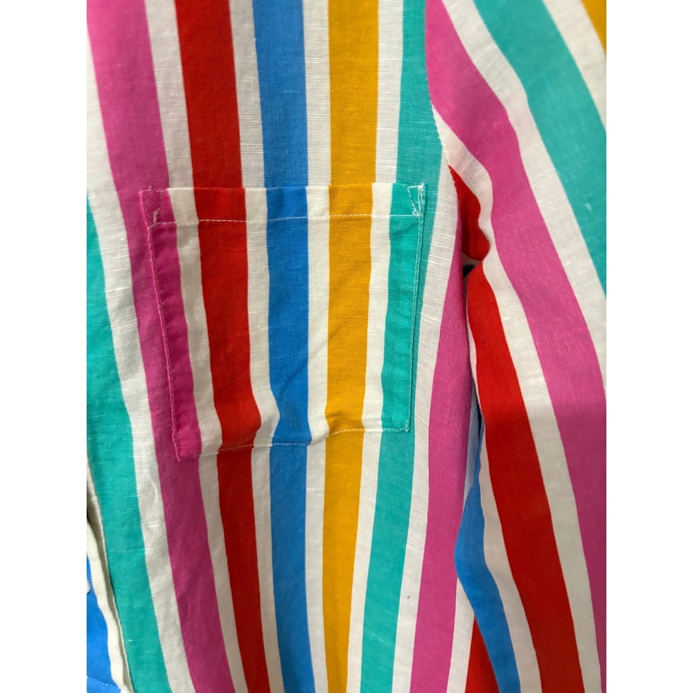 Tuckernuck Multi Color Stripe Ruffle Hem Mini Shirtdress Linen Blend Small - Picture 4 of 10